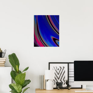 Dark Blue Magenta Abstract Fractal Swirl Poster