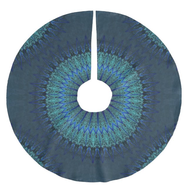 Dark Blue Mandala Brushed Polyester Tree Skirt (Front)