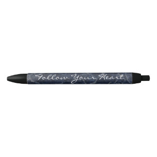 Dark Blue Marble Follow Your Heart Quote Black Ink Pen
