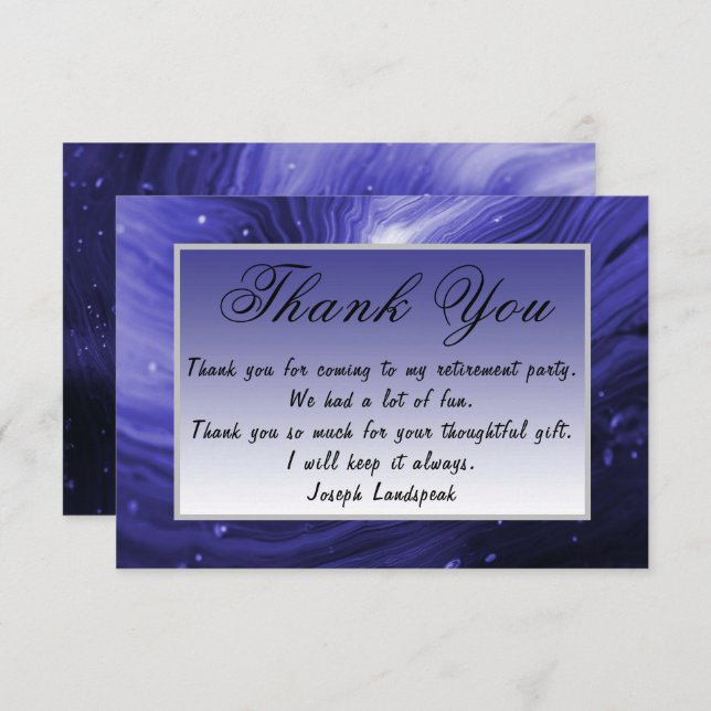 Dark Blue Marble Happy Retirement Thank You Note Card (Front/Back)