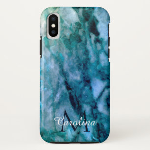 Dark Blue Marble Personalised Monogrammed iPhone X Case