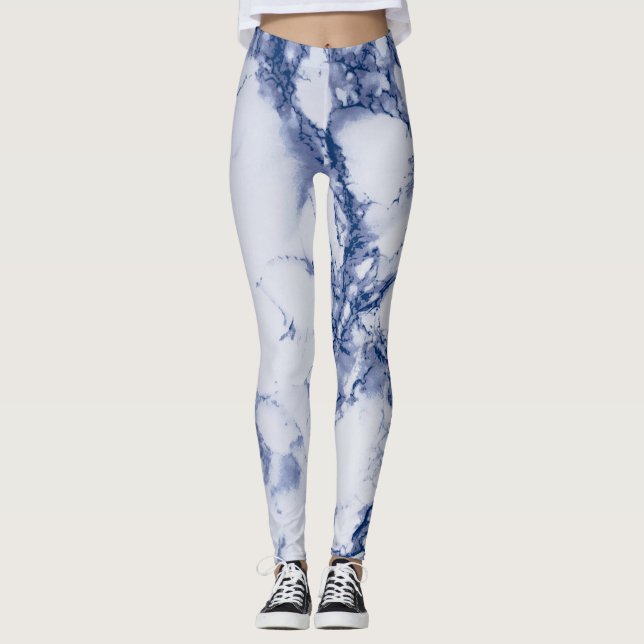 Dark Blue Marble Texture Leggings (Front)
