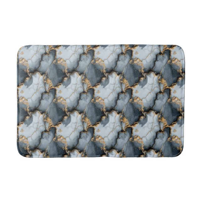 Dark Blue Marble Texture with Liquid Gold Veins Bath Mat (Front)