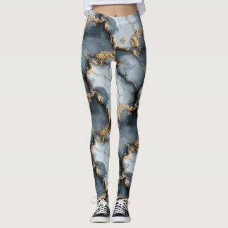 Dark Blue Marble Texture with Liquid Gold Veins Leggings