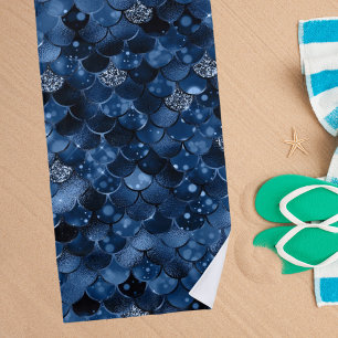Dark blue mermaid scales beach towel