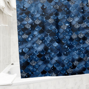 Dark blue mermaid scales shower curtain