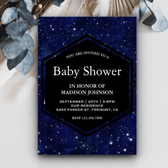 Dark Blue Midnight Starry Sky Baby Shower Invitation (Creator Uploaded)