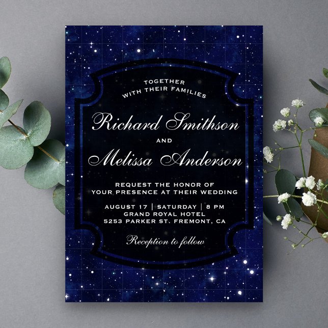 Dark Blue Midnight Starry Sky Wedding Invitation (Creator Uploaded)