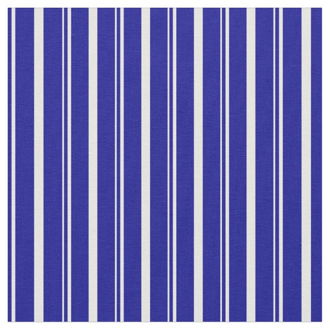 Dark Blue & Mint Cream Lines Pattern Fabric (Close Up)