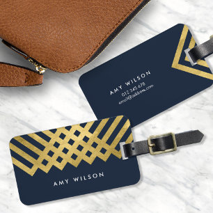 Dark Blue Modern & Faux Gold Geometric Luggage Tag