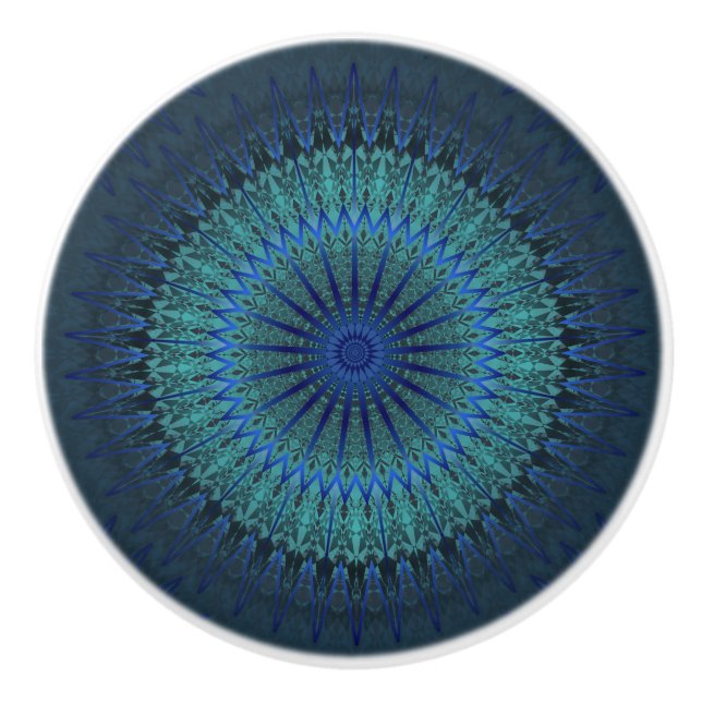 Dark Blue Modern Mandala Ceramic Knob (Front)