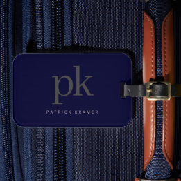 Dark Blue Modern Minimalist Monogram Luggage Tag