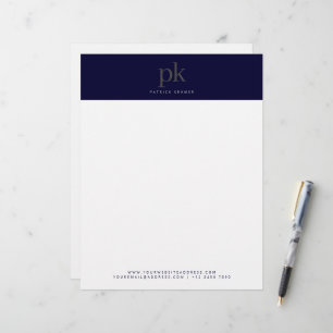 Dark Blue Modern Minimalist Monogram Professional Custom Letterhead