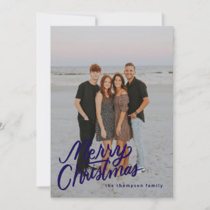 Dark Blue Modern Trendy Merry Christmas 1 Photo Holiday Card