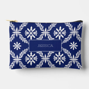 Dark Blue Modern White Personalised Makeup Travel Accessory Pouch