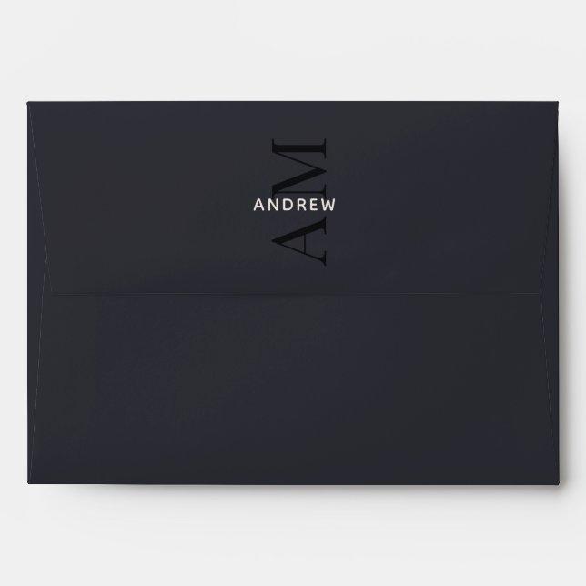Dark Blue Monogram and Name Envelope (Back (Top Flap))