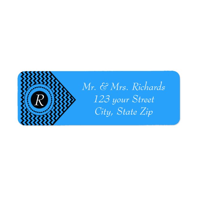 Dark Blue Monogrammed Chevron Return Address Label (Front)