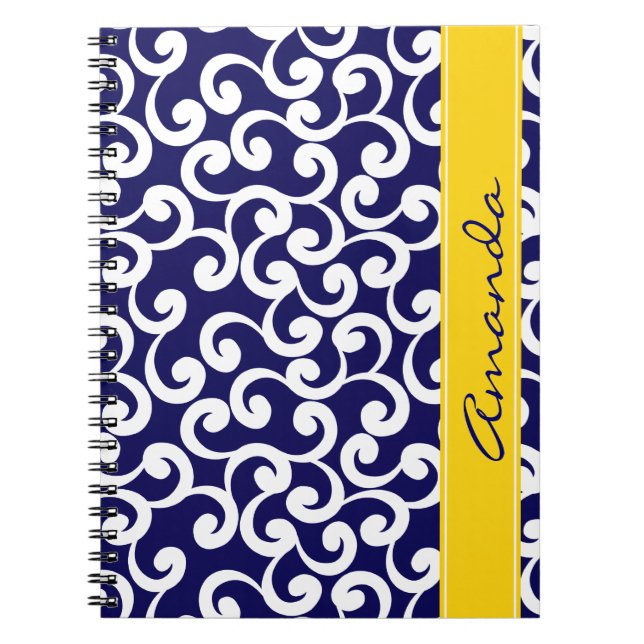 Dark Blue Monogrammed Elements Print Notebook (Front)