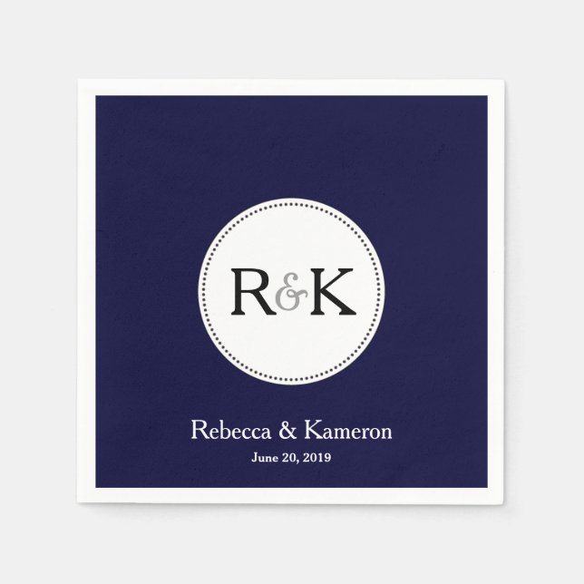 Dark Blue Monogrammed Wedding Napkin (Front)