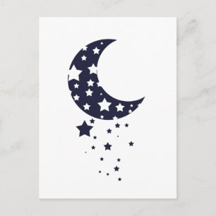 Dark blue moon and stars silhouette magical sky postcard