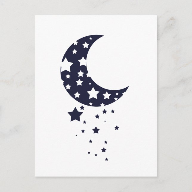 Dark blue moon and stars silhouette magical sky postcard (Front)