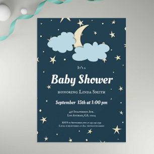 Dark Blue Moon & Stars Elegant Neutral Baby Shower Invitation