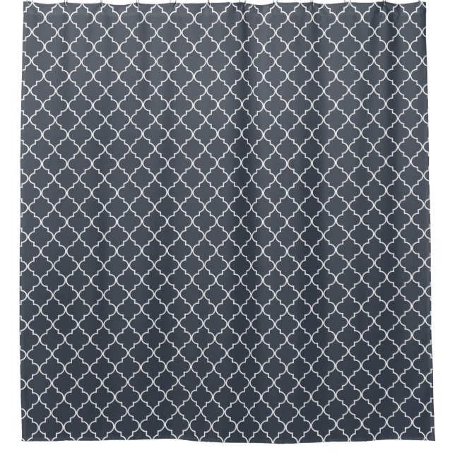 Dark Blue Moroccan Quatrefoil Pattern Shower Curtain (Front)