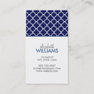 Dark Blue Morrocan Quatrefoil Pattern Business Card