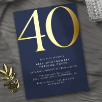 Dark Blue Navy + Gold | Cool Modern 40th Birthday