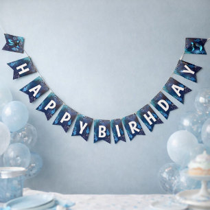Dark Blue Neon Axolotl Aquatic Birthday  Bunting