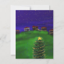 dark blue night Christmas tree art holiday car