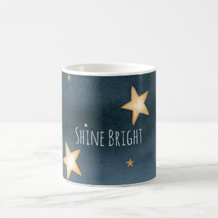 Dark Blue Night Sky Gold Stars Shine Bright Coffee Mug