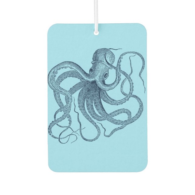 Dark-blue octopus illustration nautical design car air freshener (Front)