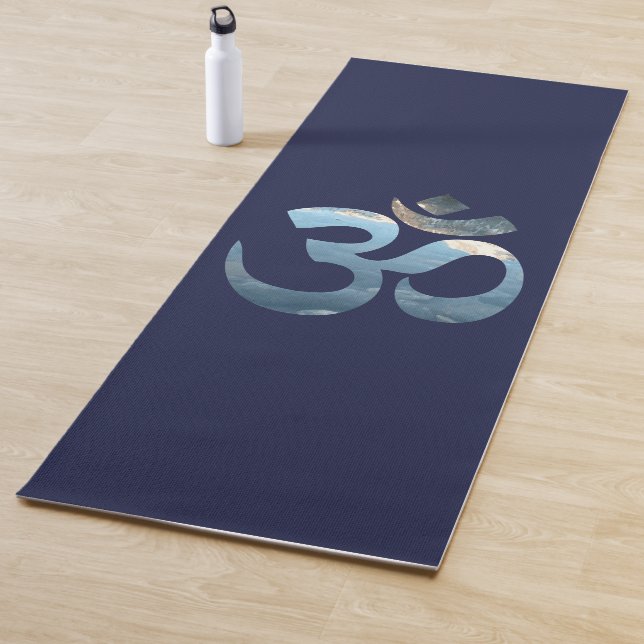 Dark Blue Om Mantra Yoga Mat Ocean Meditation (In Situ)