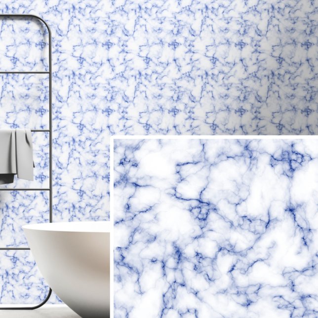 Dark Blue on White Marbled  Wallpaper (Creator Uploaded)