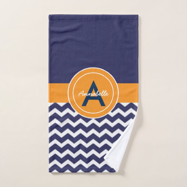 Dark Blue Orange Chevron Hand Towel (Hand Towel)