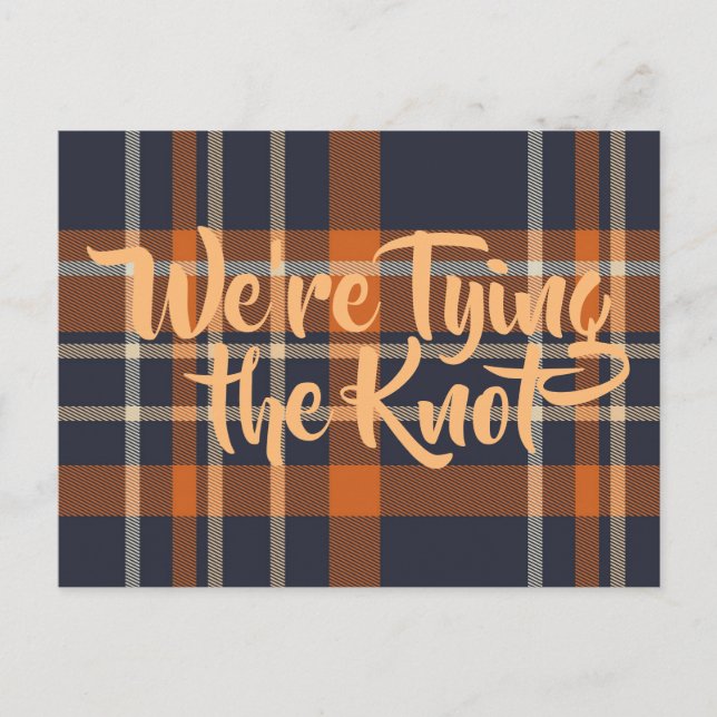 Dark Blue & Orange Plaid Wedding Invitations (Front)