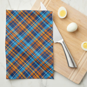 Dark Blue, Orange & Sky Blue Plaid Tea Towel