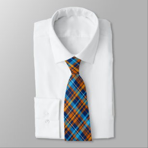 Dark Blue, Orange & Sky Blue Plaid Tie