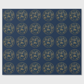 Dark Blue &Ornament Merry Christma Rapping Paper Wrapping Paper