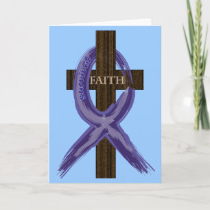 Dark Blue Painted Colon Cancer Ribbon on Cross Card