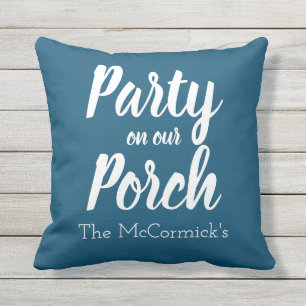 Dark Blue Patio Porch Party Summer Personalised Cushion