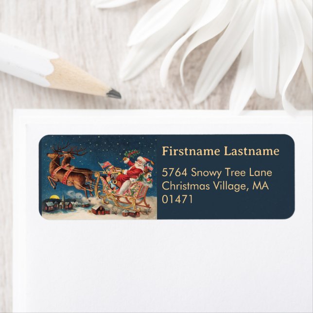Dark Blue Patriotic Santa Holiday Return Address Label (Insitu)