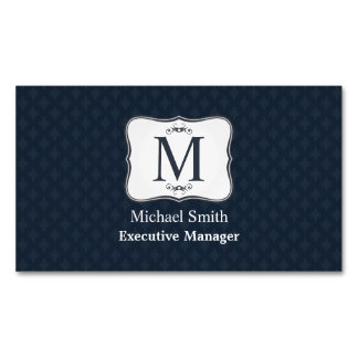 Dark Blue Pattern – Classy Men’s Monogram Magnetic Business Card
