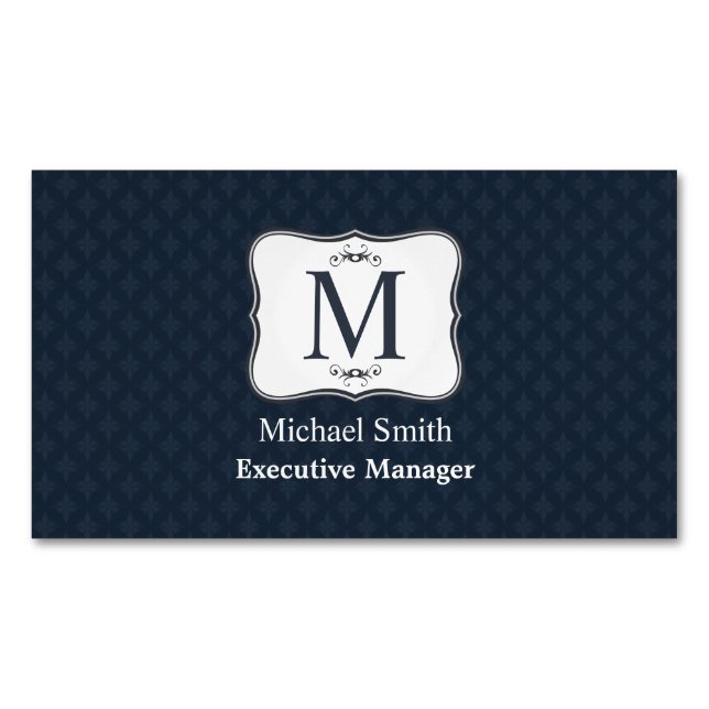 Dark Blue Pattern – Classy Men’s Monogram Magnetic Business Card (Front)