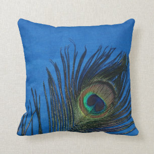 Dark Blue Peacock Feather Still Life Cushion