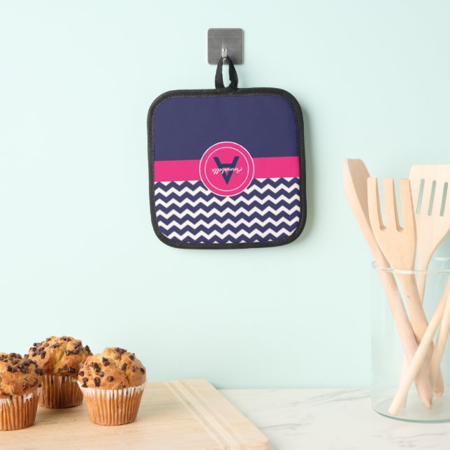 Dark Blue Pink Chevron Pot Holder (Insitu(Hanging))