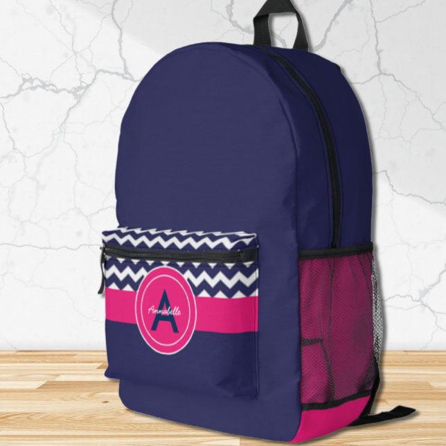 Dark Blue Pink Chevron Printed Backpack (Creator Uploaded)