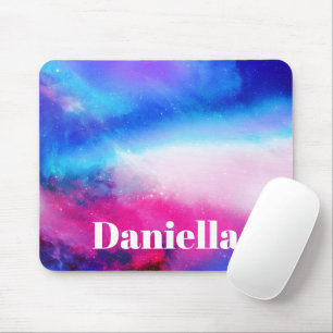 Dark Blue & Pink Holographic Sky with Custom Name Mouse Pad