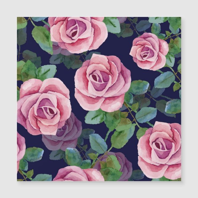 Dark Blue, Pink Roses Watercolor. (Front)